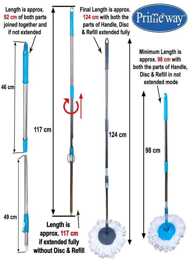 Primeway® Stainless Steel Telescopic Spin Mop Replacement Handle Stick Rod with Disc Plate | 124cm | Grey - Image 2